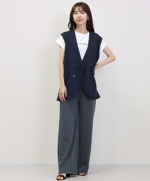 Aletta vita(アレッタビータ)の「カットジョーゼットドロストセミワイドパンツ(その他パンツ・レディース・グレー/ブラック/ダークベージュ・L/M)」の9枚目の写真