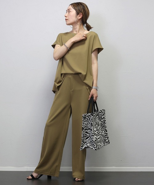 Aletta vita(アレッタビータ)の「カットジョーゼットドロストセミワイドパンツ(その他パンツ・レディース・グレー/ブラック/ダークベージュ・L/M)」の13枚目の写真