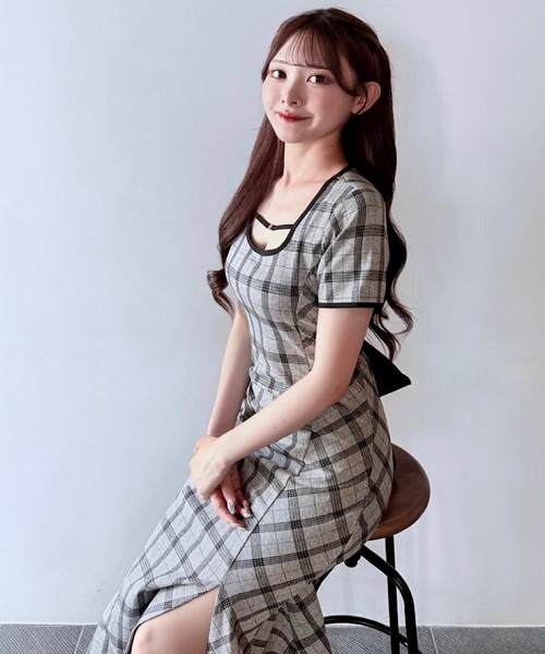 NOMAE チェックバックリボンロングワンピース NOMAE（ノーマエ）の「チェックバックリボンロングワンピース