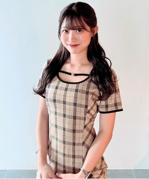 NOMAE チェックバックリボンロングワンピース セール】チェックバックリボンロングワンピース（ワンピース