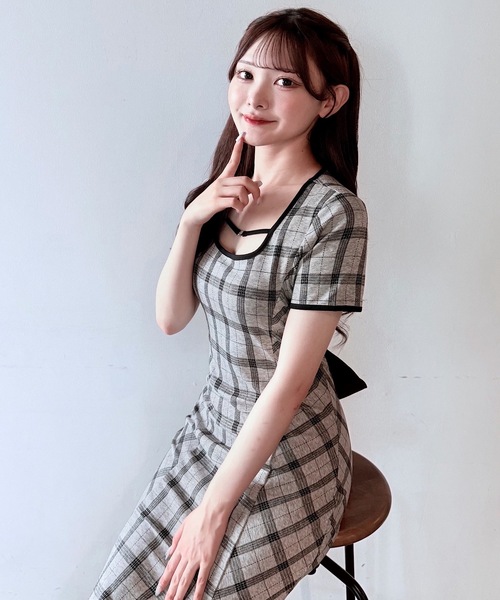 NOMAE（ノーマエ）の「チェックバックリボンロングワンピース