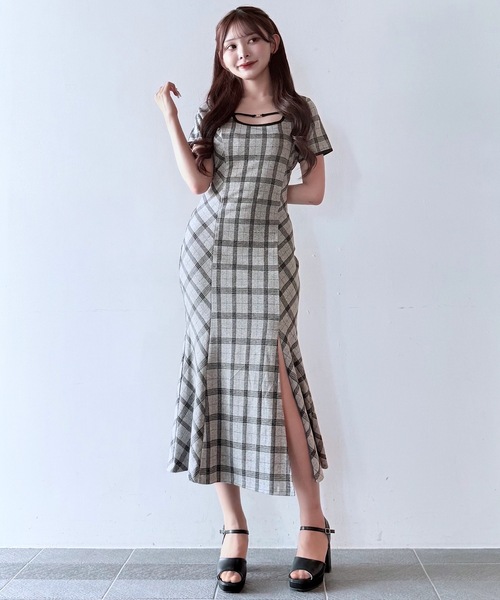 NOMAE（ノーマエ）の「チェックバックリボンロングワンピース