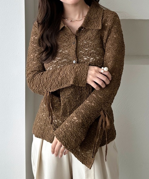 セール】【apres jour clair】袖リボンポロレースカーディガン