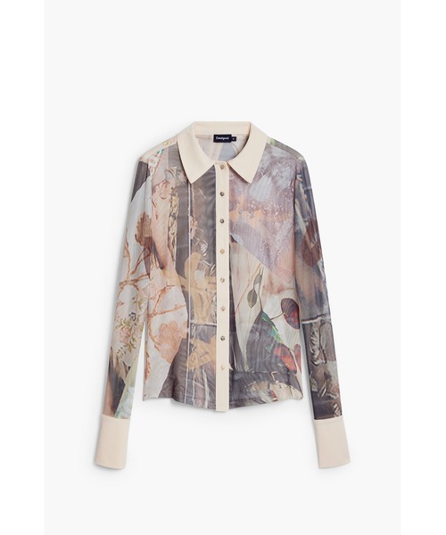 Desigual(デシグアル)の「アートプリントシフォンシャツ長袖リブ襟カフス(Tシャツ/カットソー・レディース・ブラウン・S/XL/L/M/XS)」の1枚目の写真