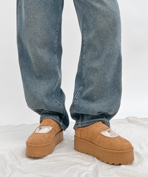 Shoes in Closet（シューズインクローゼット）の「軽量厚底 もこもこファー メリージェーン ムートン スリッポン 6465（スリッポン・レディース・キャメル/ライトベージュ・S/M/L/LL）」の8枚目の写真