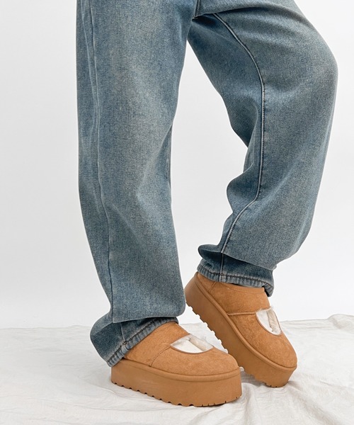 Shoes in Closet（シューズインクローゼット）の「軽量厚底 もこもこファー メリージェーン ムートン スリッポン 6465（スリッポン・レディース・キャメル/ライトベージュ・S/M/L/LL）」の9枚目の写真