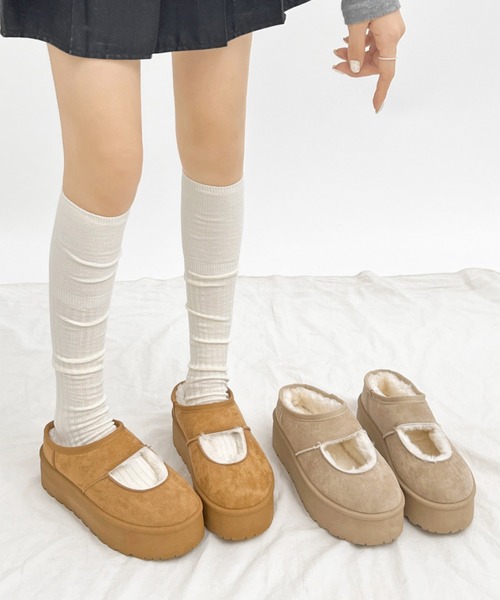 Shoes in Closet（シューズインクローゼット）の「軽量厚底 もこもこファー メリージェーン ムートン スリッポン 6465（スリッポン・レディース・キャメル/ライトベージュ・S/M/L/LL）」の13枚目の写真