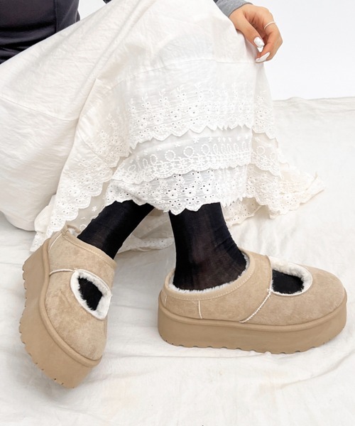 Shoes in Closet（シューズインクローゼット）の「軽量厚底 もこもこファー メリージェーン ムートン スリッポン 6465（スリッポン・レディース・キャメル/ライトベージュ・S/M/L/LL）」の18枚目の写真