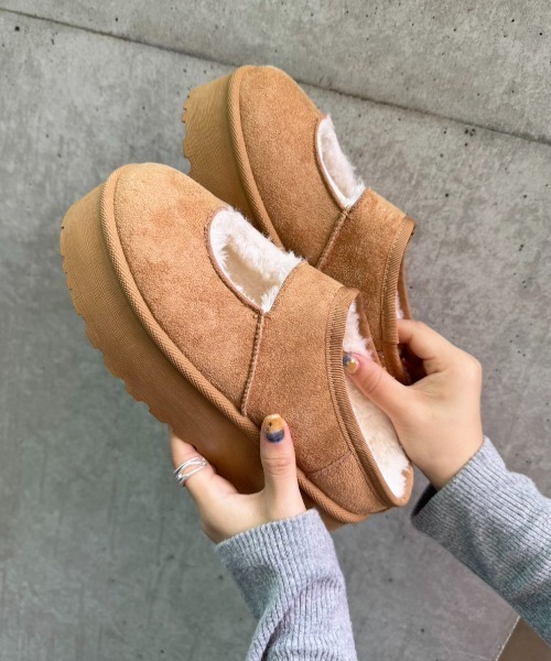 セール】軽量厚底 もこもこファー メリージェーン ムートン スリッポン