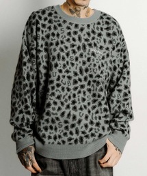 (カシミヤ100%)SANDREWS M レオパード柄 セーター グレー Lazar ニット セーター Animal Allover Knit/オーバーサイズ