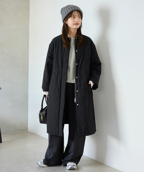 SLOBE IENA（スローブイエナ）の「《ストール付き/WEB限定》中綿ストール付きノーカラーコート（その他アウター・レディース・ブラック/ブラウン・38/36）」の10枚目の写真