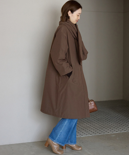 セール】《ストール付き/WEB限定》中綿ストール付きノーカラーコート