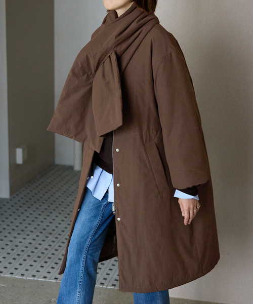 セール】《ストール付き/WEB限定》中綿ストール付きノーカラーコート