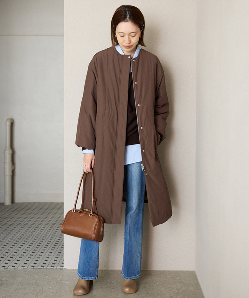 セール】《ストール付き/WEB限定》中綿ストール付きノーカラーコート