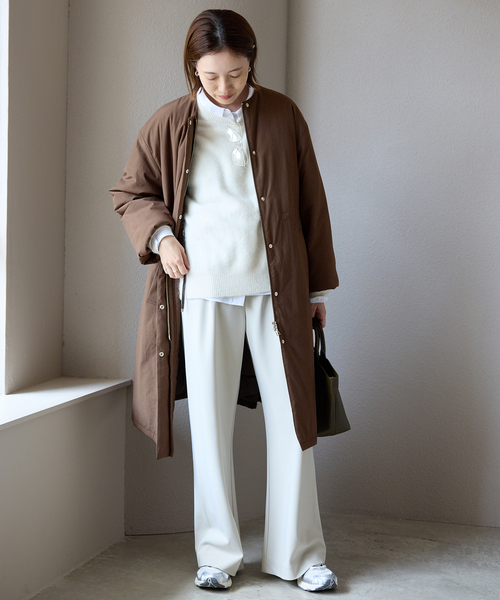 セール】《ストール付き/WEB限定》中綿ストール付きノーカラーコート