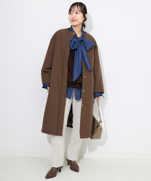 セール】《ストール付き/WEB限定》中綿ストール付きノーカラーコート