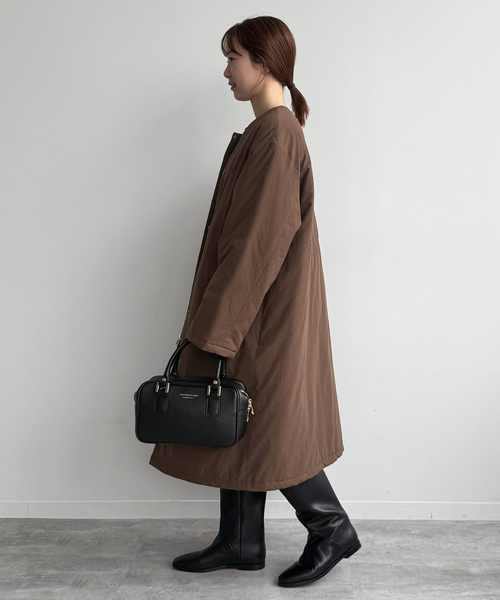 セール】《ストール付き/WEB限定》中綿ストール付きノーカラーコート