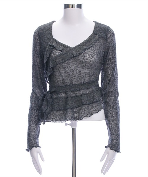 CLEAR BASIC（クリアベーシック）の「カシュクール風メロウフリルニットトップス［韓国ファッション カジュアル］≪AW新作≫（Tシャツ/カットソー・レディース・チャコールグレー/アイボリー/ブラウン・F）」の22枚目の写真