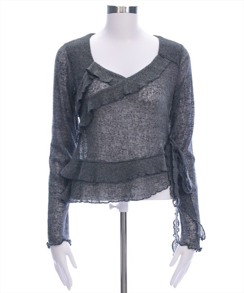 CLEAR BASIC（クリアベーシック）の「カシュクール風メロウフリルニットトップス［韓国ファッション カジュアル］≪AW新作≫（Tシャツ/カットソー・レディース・チャコールグレー/アイボリー/ブラウン・F）」の21枚目の写真