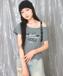 ANAP GｉRL（アナップガール）の「エンジェル プリント ハトメ テープ ワンショル トップス（Tシャツ/カットソー・キッズ）」
