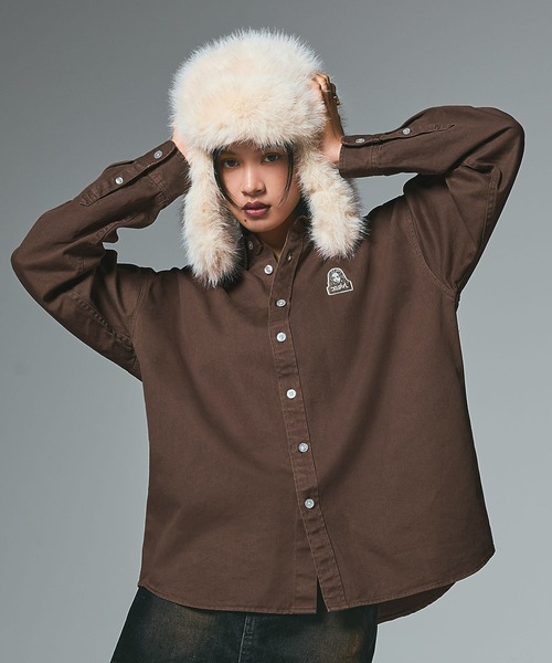 X-girl（エックスガール）の「TONAL FACE L/S SHIRT（シャツ/ブラウス・レディース・ブラック/ブラウン/ライトパープル・S/M）」の14枚目の写真