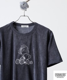 PEAUTS 線画刺繍柄パイル半袖Tシャツ