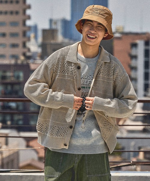 niko and...（ニコアンド）の「クロシェ切り替えニットカーディガン（カーディガン/ボレロ・メンズ・ブラウン/ブラック/アイボリー・MEDIUM/LARGE）」の7枚目の写真