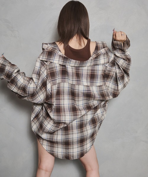 d.i.a.(ダイヤ)の「【d.i.a. セットアップ】オーバーサイズチェックシャツ3点セット チェックシャツ&タンクトップ&ショートパンツ(その他アウター・レディース・ブラック/ブラウン・FREE)」の9枚目の写真