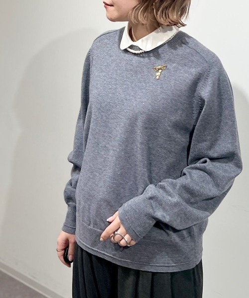 human woman(ヒューマンウーマン)の「◆ウールコットンシャツカラーニット(ニット/セーター・レディース・グリーン/ネイビー/グレー・MEDIUM)」の9枚目の写真