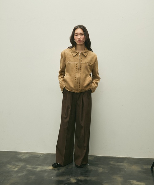セール】Studs trim suede short jacket / スタッズトリムスエード