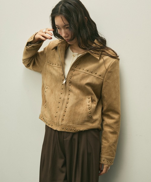 セール】Studs trim suede short jacket / スタッズトリムスエード
