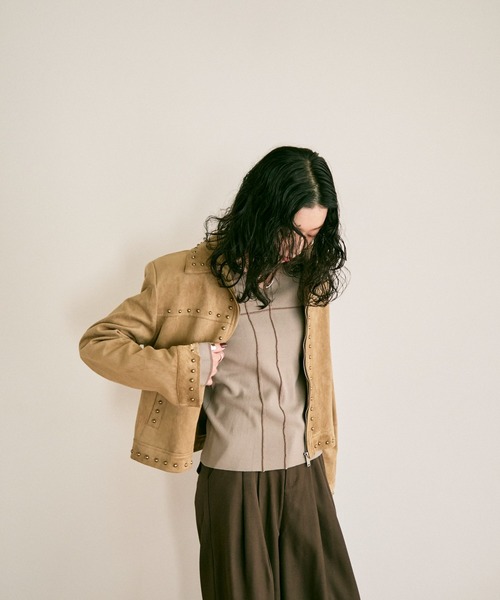 Studs trim suede short jacket / スタッズトリムスエードショート
