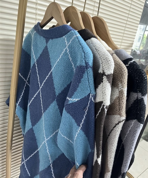 MAISON DE THERESE（メゾン ド テレーズ）の「ダイヤモンド柄のVネックカーディガン（カーディガン/ボレロ・レディース・ブルー/ベージュ/ブラウン・FREE）」の12枚目の写真