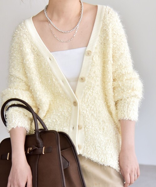 セール】quaranciel:〈手洗い可能〉ネップツイード Vネック ニット