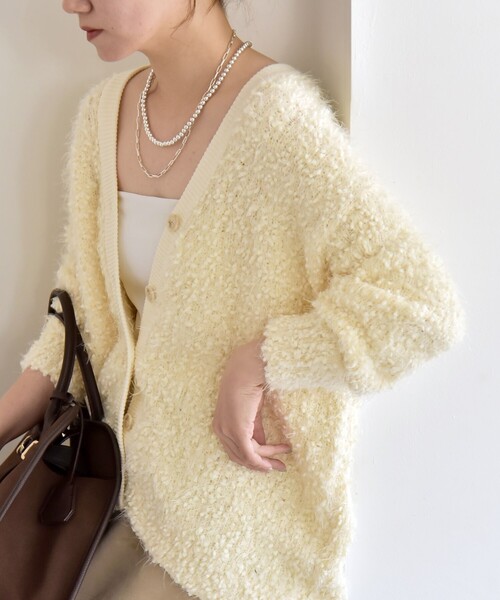 セール】quaranciel:〈手洗い可能〉ネップツイード Vネック ニット