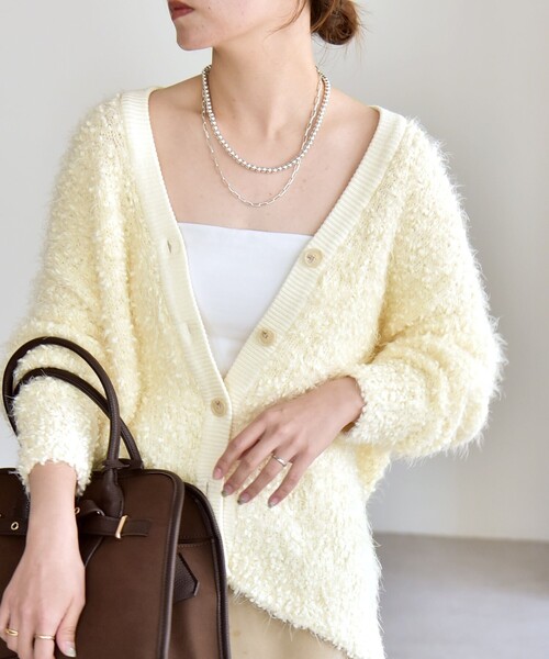 セール】quaranciel:〈手洗い可能〉ネップツイード Vネック ニット