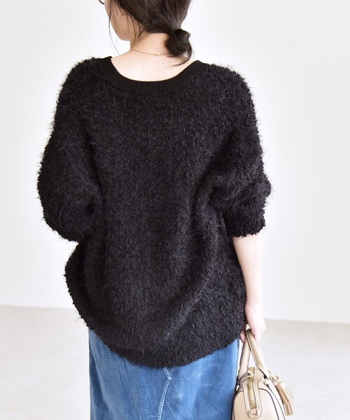 カランシエル（quaranciel）/quaranciel:〈手洗い可能〉ネップツイード Vネック ニット カーディガン セール】quaranciel:〈手洗い可能〉ネップツイード Vネック ニット