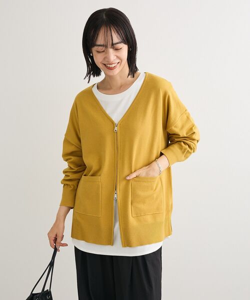 Green　Parks（グリーンパークス）の「アンチピリングゆるzipカーディガン（カーディガン/ボレロ・レディース・ブラック/ライトベージュ/グリーン系その他3・FREE）」の8枚目の写真