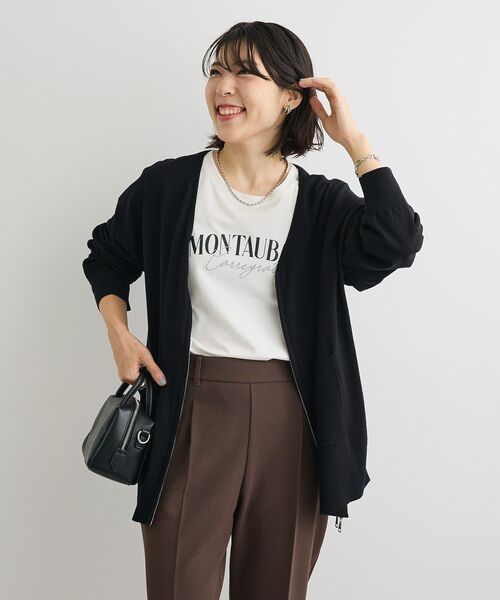 Green　Parks（グリーンパークス）の「アンチピリングゆるzipカーディガン（カーディガン/ボレロ・レディース・ブラック/ライトベージュ/グリーン系その他3・FREE）」の13枚目の写真