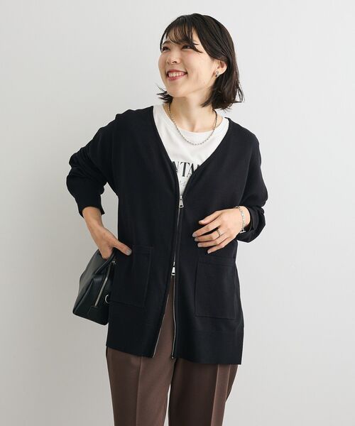 Green　Parks（グリーンパークス）の「アンチピリングゆるzipカーディガン（カーディガン/ボレロ・レディース・ブラック/ライトベージュ/グリーン系その他3・FREE）」の12枚目の写真