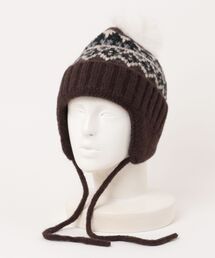 ノルディック柄 ポンポン ニット帽 イヤーフラップ ビーニー