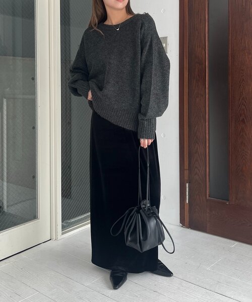 CAPRICIEUX LE'MAGE（カプリシューレマージュ）の「【低身長サイズあり】ベロアIラインスカート（スカート・レディース・ブラウン/オフホワイト/ブラック・36/38/PS）」の5枚目の写真