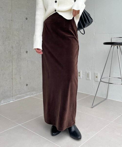 CAPRICIEUX LE'MAGE（カプリシューレマージュ）の「【低身長サイズあり】ベロアIラインスカート（スカート・レディース・ブラウン/オフホワイト/ブラック・36/38/PS）」の16枚目の写真