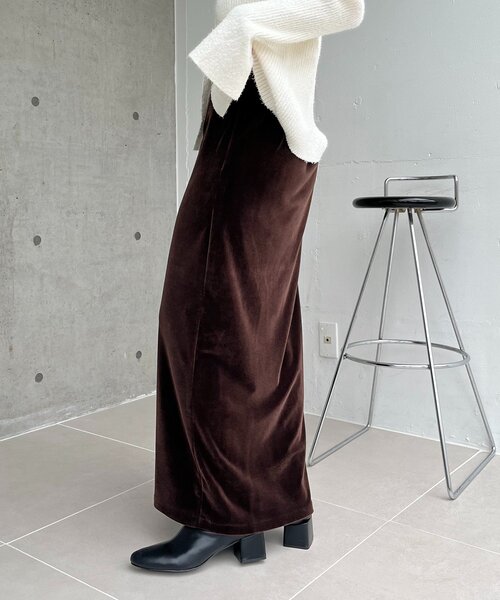CAPRICIEUX LE'MAGE（カプリシューレマージュ）の「【低身長サイズあり】ベロアIラインスカート（スカート・レディース・ブラウン/オフホワイト/ブラック・36/38/PS）」の19枚目の写真