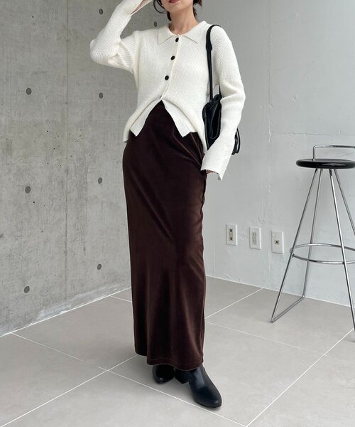 CAPRICIEUX LE'MAGE（カプリシューレマージュ）の「【低身長サイズあり】ベロアIラインスカート（スカート・レディース・ブラウン/オフホワイト/ブラック・36/38/PS）」の22枚目の写真