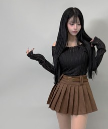 FOLLOWIN（フォロウィン）の「ベルト付きスエードプリーツミニスカート（スカート）」