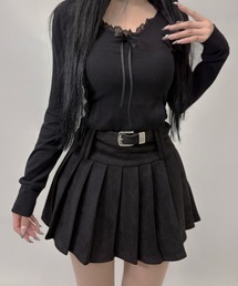 FOLLOWIN（フォロウィン）の「ベルト付きスエードプリーツミニスカート（スカート）」