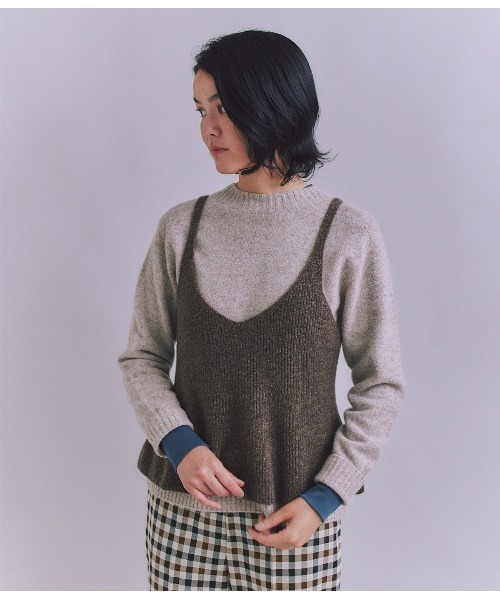 SIPULI(シプリ)の「Colorful Melange 2wayペプラムキャミニット(ニット/セーター・レディース・イエロー/ダークブラウン/グレイッシュベージュ・2)」の2枚目の写真