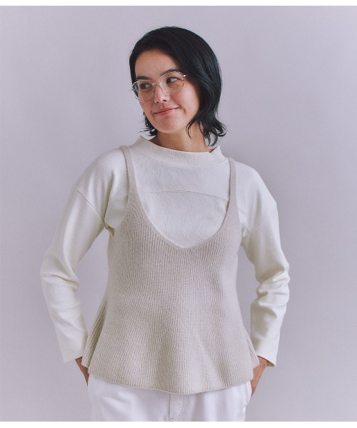 SIPULI(シプリ)の「Colorful Melange 2wayペプラムキャミニット(ニット/セーター・レディース・イエロー/ダークブラウン/グレイッシュベージュ・2)」の1枚目の写真