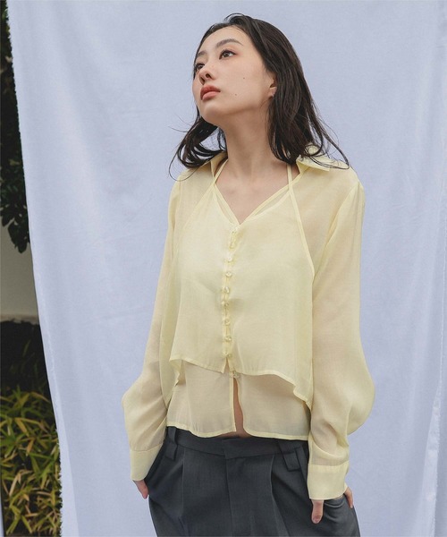 miette(ミエット)の「シアーホルターネックブラウス(シャツ/ブラウス・レディース・グレー/ライトブルー/イエロー・L/M/S)」の7枚目の写真